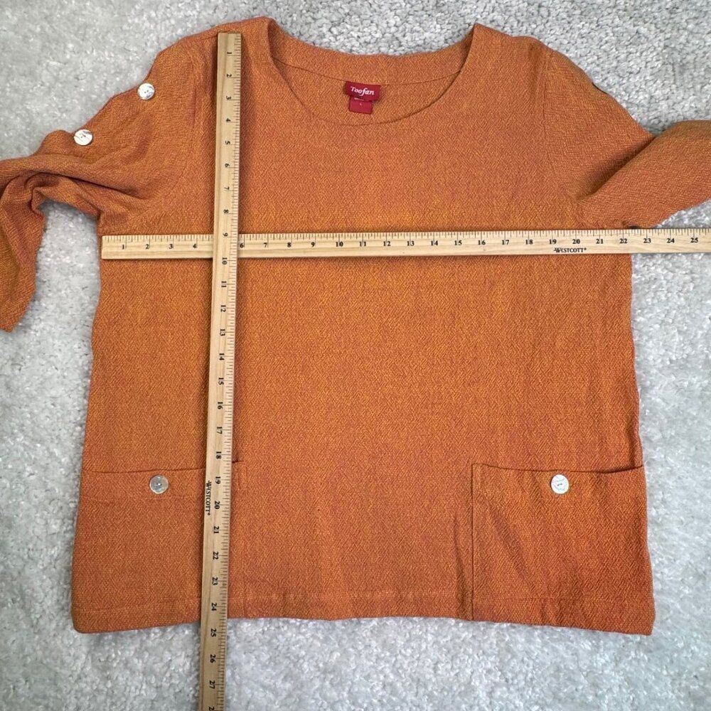 Toofan Round Neck 3/4 Sleeves Button Top Orange Large NEW - Picture 7 of 7